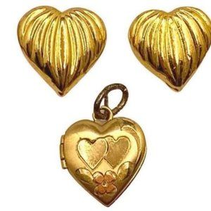 Vintage 12KGF floral heart locket pendant with AVON Metal Gold Plated Small Hear